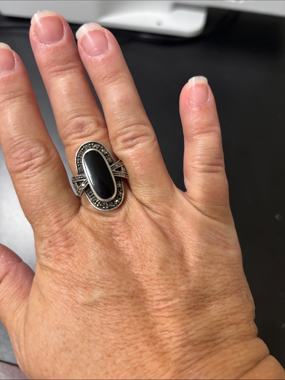 Sterling-Inspired Black Oval Statement Ring